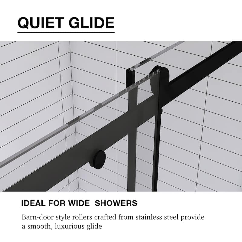 60 in. W x 76 in. H Frameless Single Sliding Shower Doors with Clear Tempered Glass - 60" x 76" in.