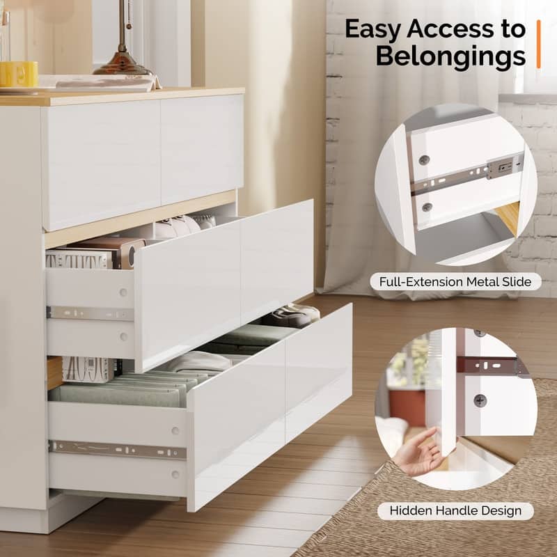 High-Gloss White Oak Contrast P2 15MM Particleboard Melamine 47.2in Double 6-Drawer