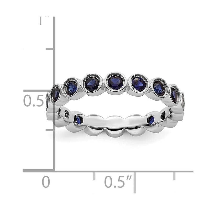 Curata 925 Sterling Silver Bezel Polished Patterned Stackable Expressions Created Sapphire Ring
