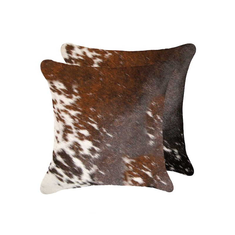 HomeRoots Set of Two 18" X 18" Brown and White Animal Print Cowhide Zippered Pillow