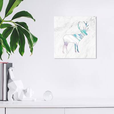 Wynwood Studio Canvas Animals Deer Holo and Marble White and Metallic White Modern & Contemporary Wall Art Canvas Print