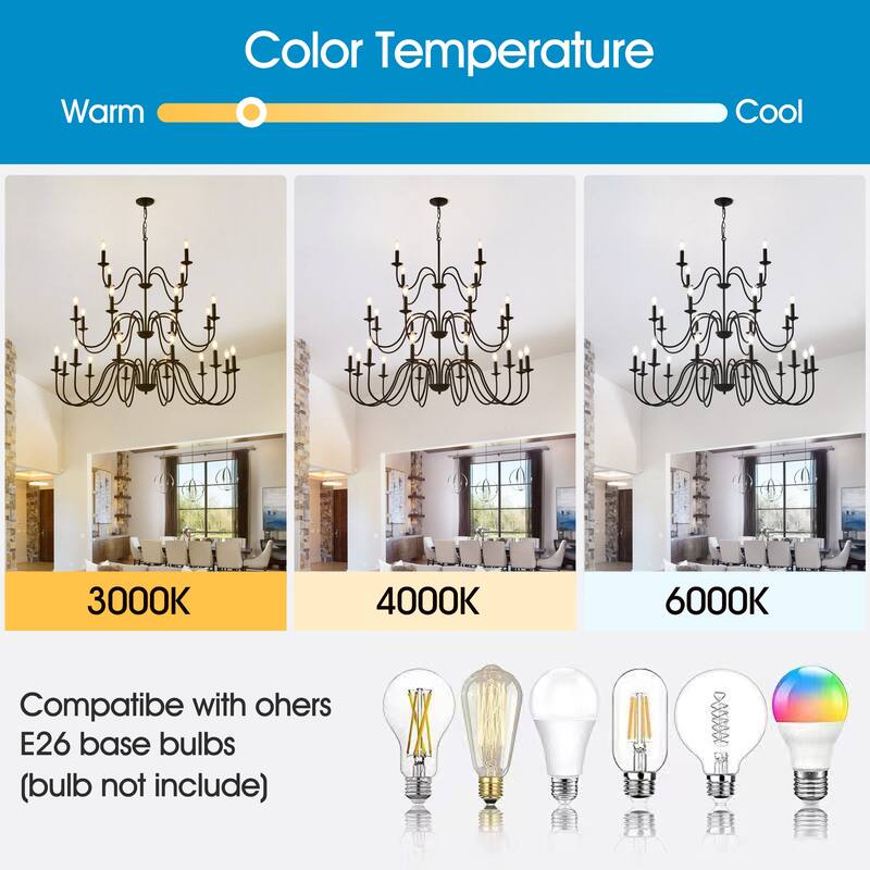 8-Light Farmhouse Chandelier, Black Metal Light Fixtures Industrial Adjustable Height-E12