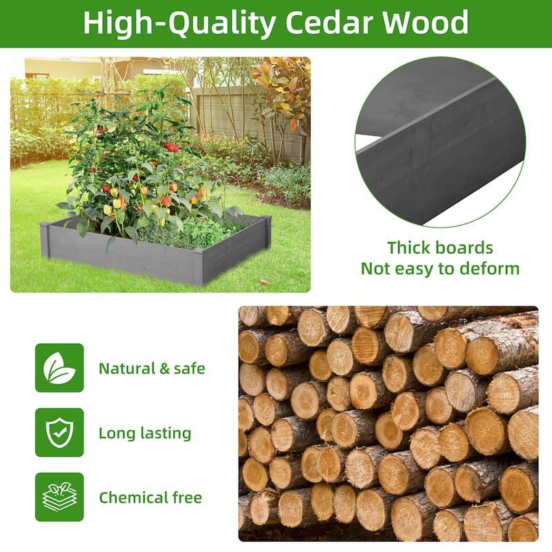 Outdoor Square Wood Raised Garden Bed, 48" Square, Planter Box - 48"(L) x 48"(W) x 10"(H)