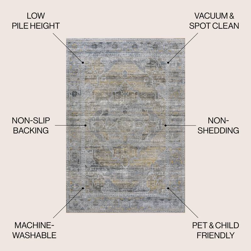 JONATHAN Y Dalyan Ornate Medallion Machine Washable Area Rug