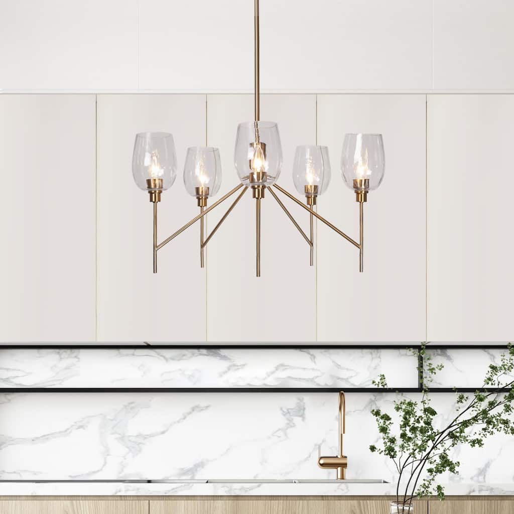 Denan Modern Plating Brass Abstract Wheel 5-Light Chandelier for Dining Room - Plating Brass - D 24.5"* H 13