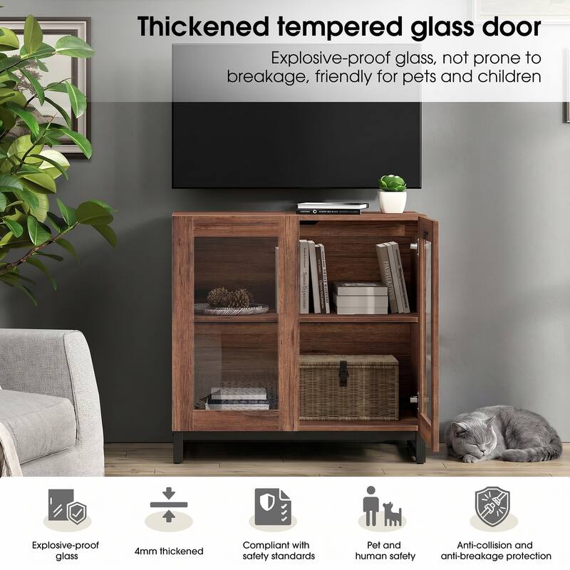 WAMPAT Multifunctional Sideboard Buffet Cabinets with Glass Doors, Modern Sideboard with Adjustable Shelf, Coffee Bar Cabinet