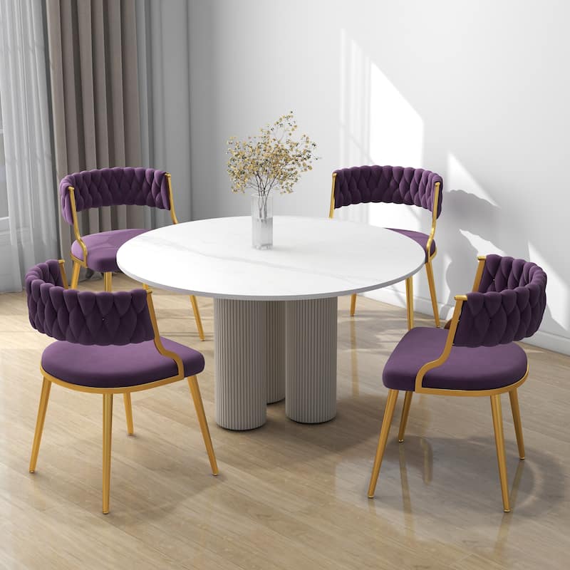 Set of 4 Velvet Dining Chair with Golden Metal Legs - Purple