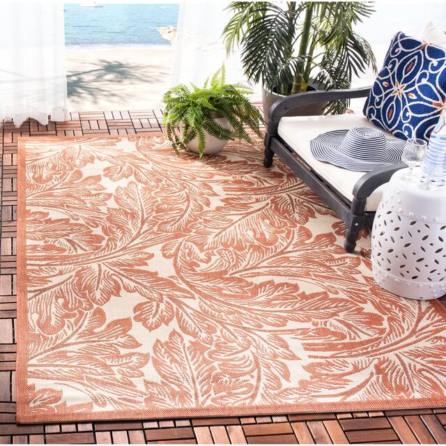 SAFAVIEH Courtyard Bettyjane Tropical Leaves Indoor/ Outdoor Area Rug - 5'3" x 7'7" - Natural/Terra