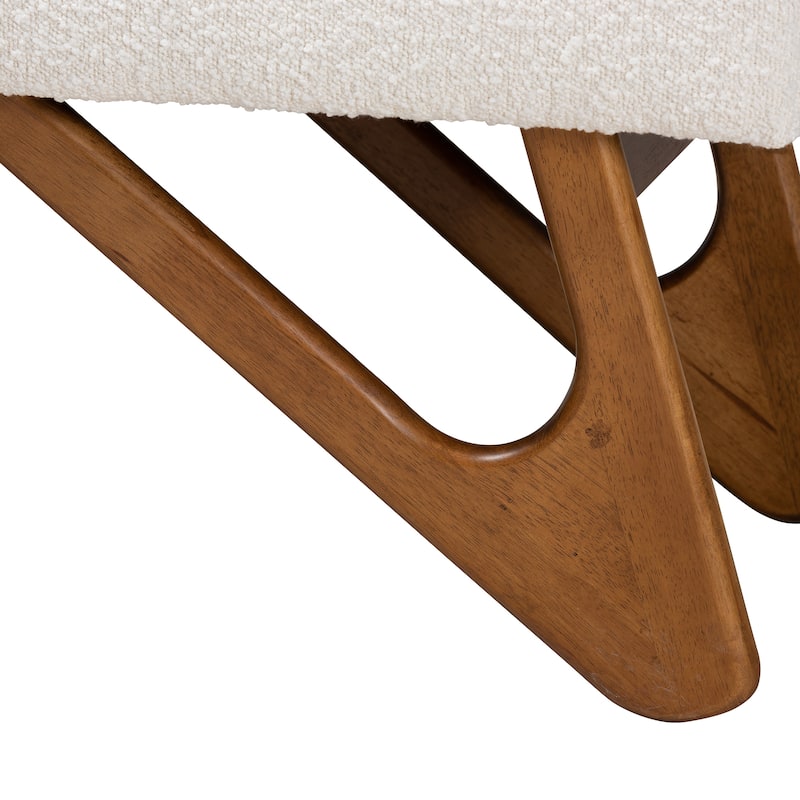 Rika Japandi Cream Boucle Fabric and Walnut Brown Finished Wood Bench