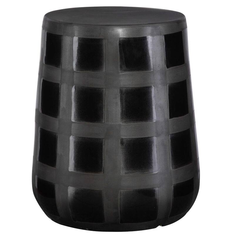 Patchwork Gridded Ceramic Garden Stool - 17" - Black