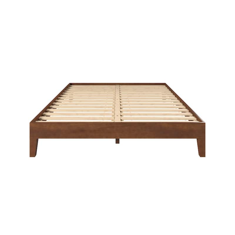 Natural Pine Queen Platform Bed with 6.5-Inch Clearance and 28-Slat Dual-Zone Support