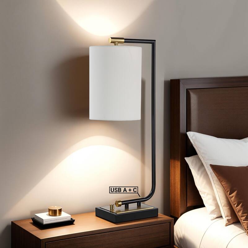 USB Powered Table Lamp with Drum Shade - 28" - Matte Black