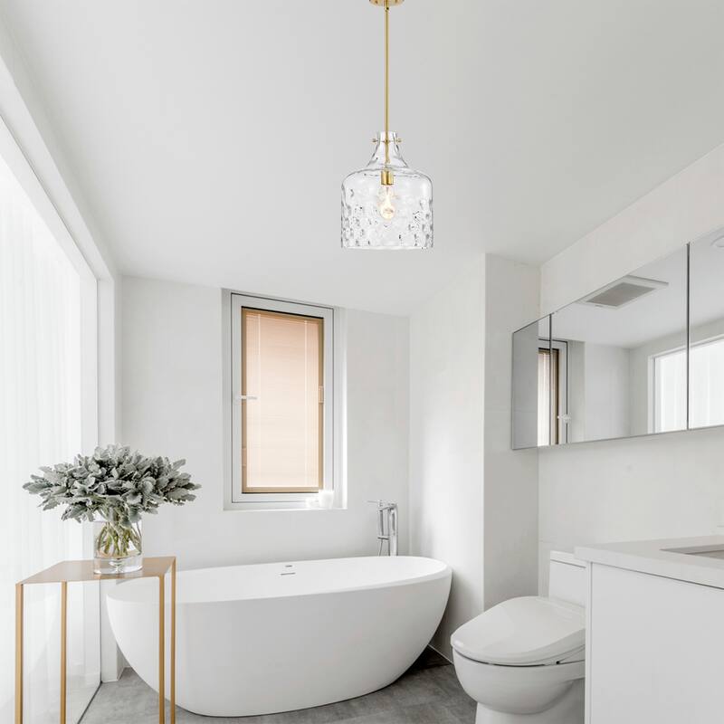 Clear Dimpled Cylindrical Glass Pendant Ceiling Light - 12in