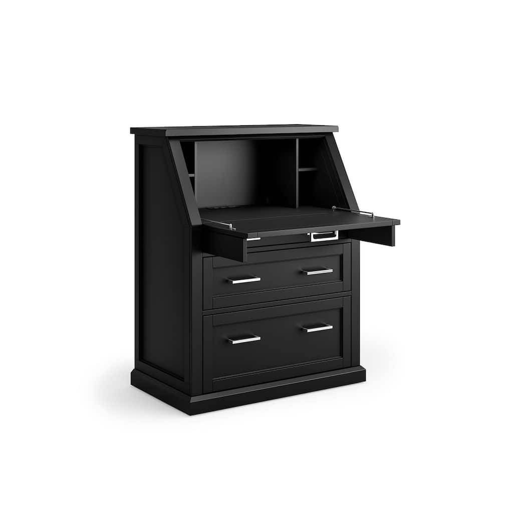 Abby Modern Wood Drop-Lid Secretary Desk - Black