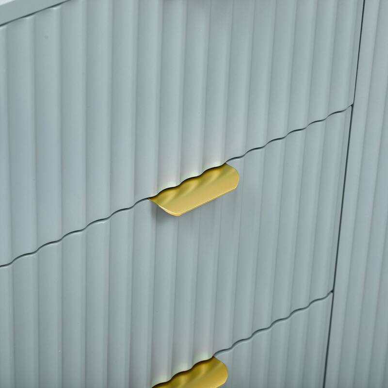 Entryway Cabinet with Wave Design-3 Adjustable Shelves, 3 Drawers & Close Doors, Storage Console Table with Metal Handle