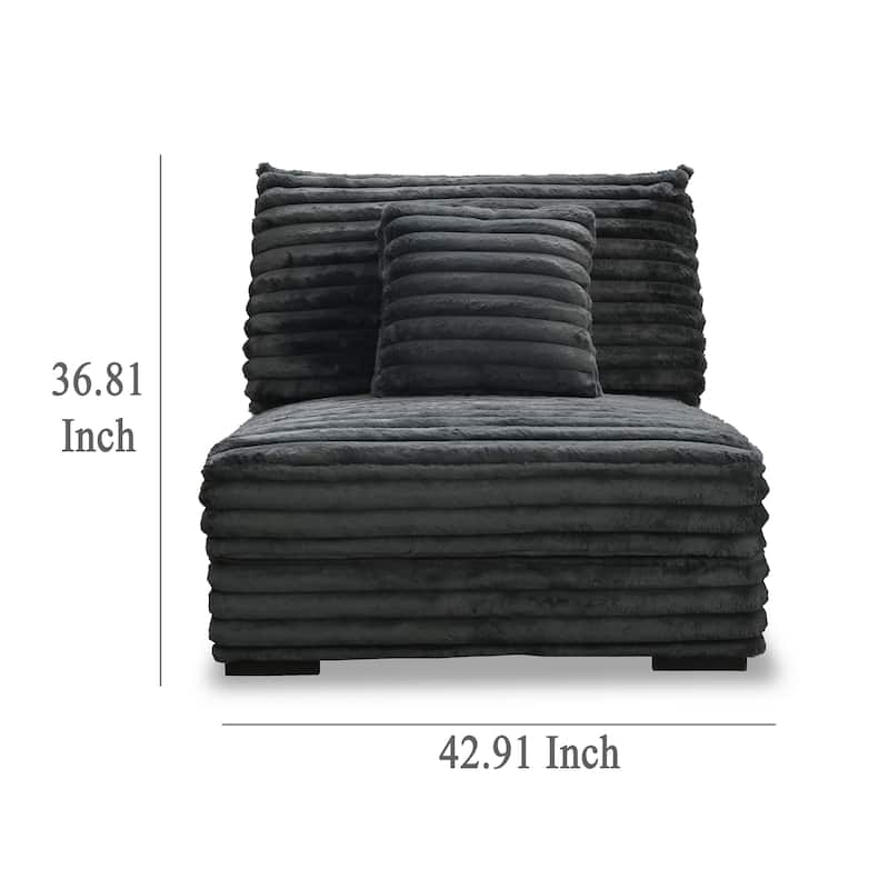 Ezo Armless Accent Chair, Dark Gray Polyester Corduroy, Soft Cushioned