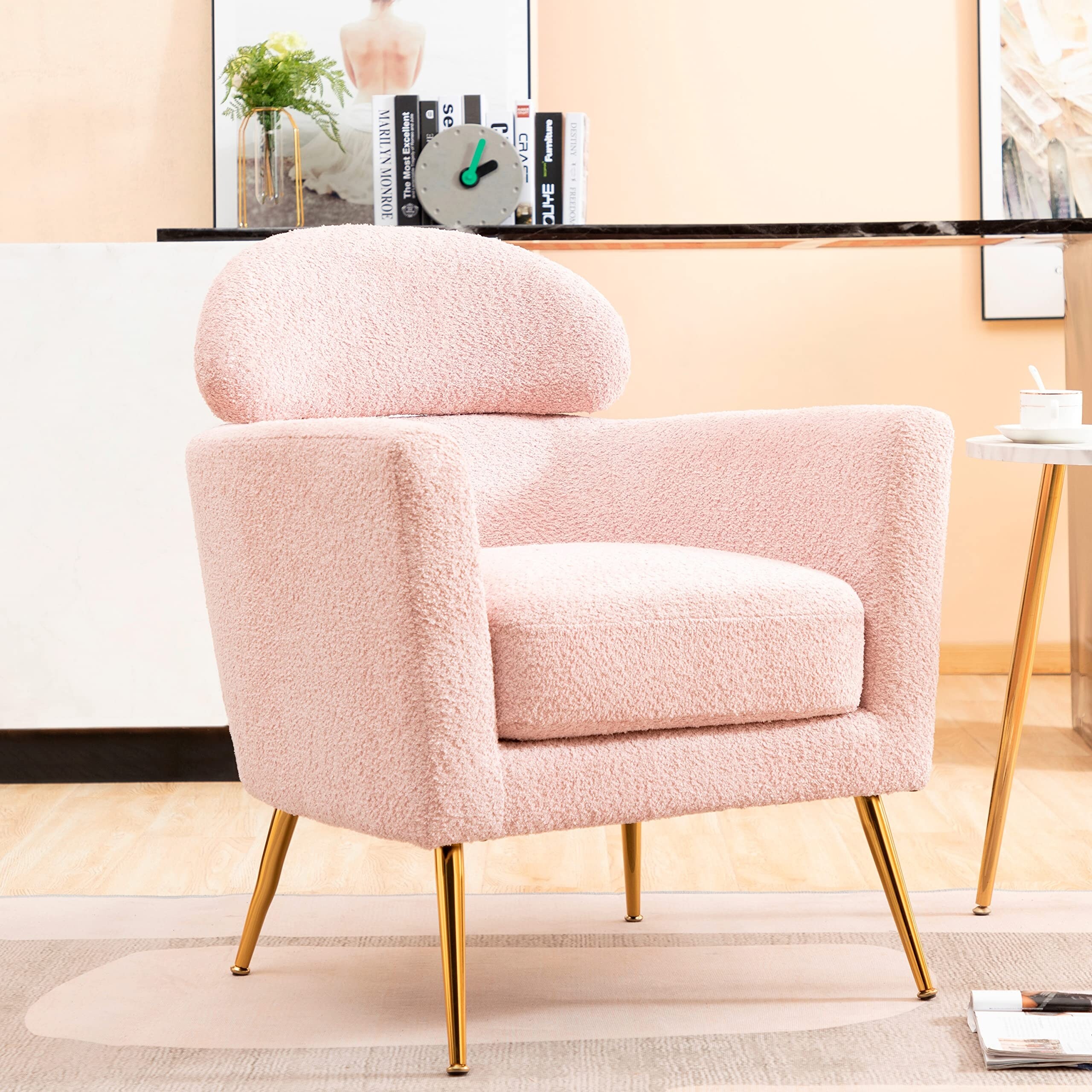 Pink Accent Chair Living Room Chair Teddy Boucle Barrel Chair Side Sofa Chair Leisure Sherpa Chair as picture