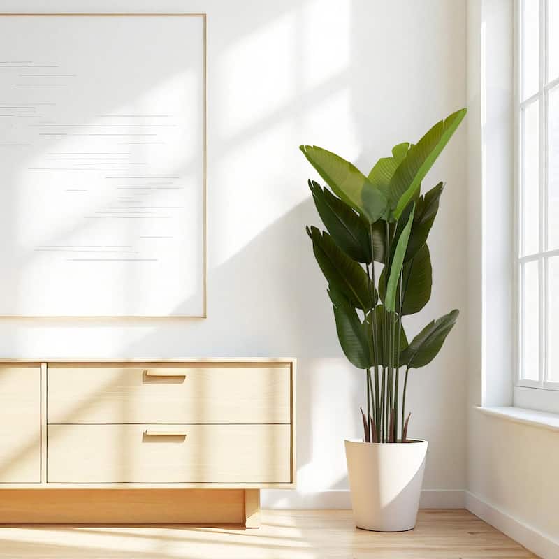 Artificial Bird of Paradise Plant, 5.2ft Tall Faux Tropical Palm Tree in Pot for Indoor or Outdoor Home, 2pcs/set