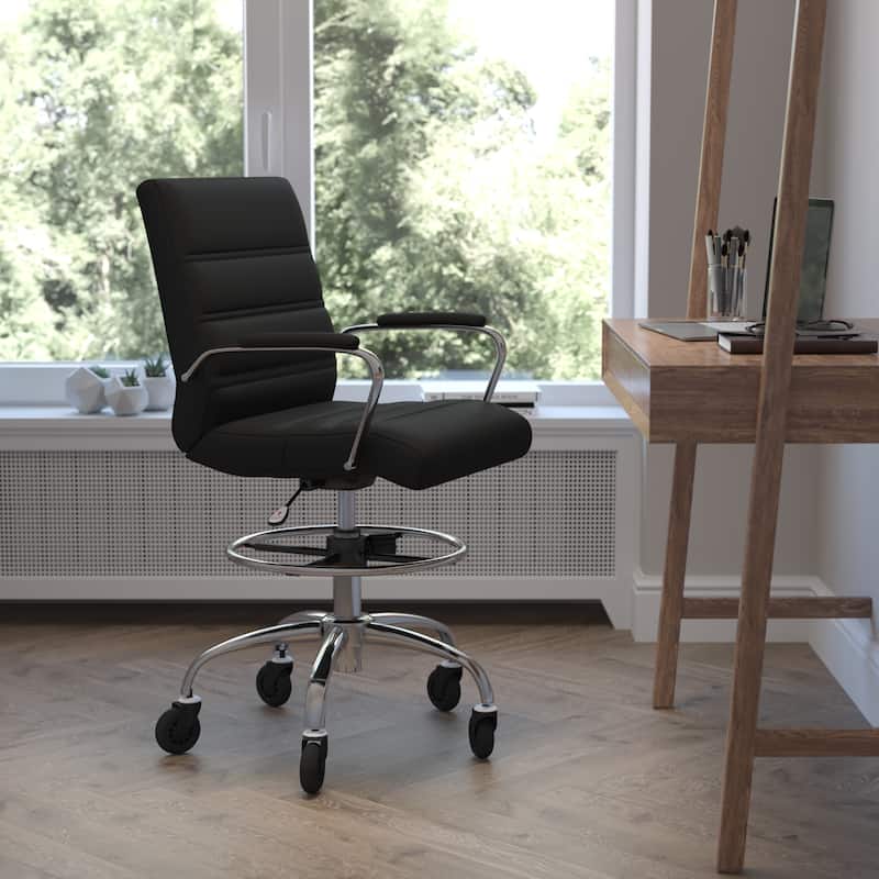 Drafting Chair with Roller Wheels, Adjustable Foot Ring - Black