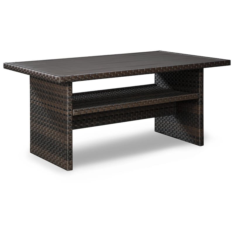 Signature Design by Ashley Easy Isle Dark Outdoor Brown Rectangular Table - 58.75" W x 33.5" D x 27.75" H - Dark Brown/Beige