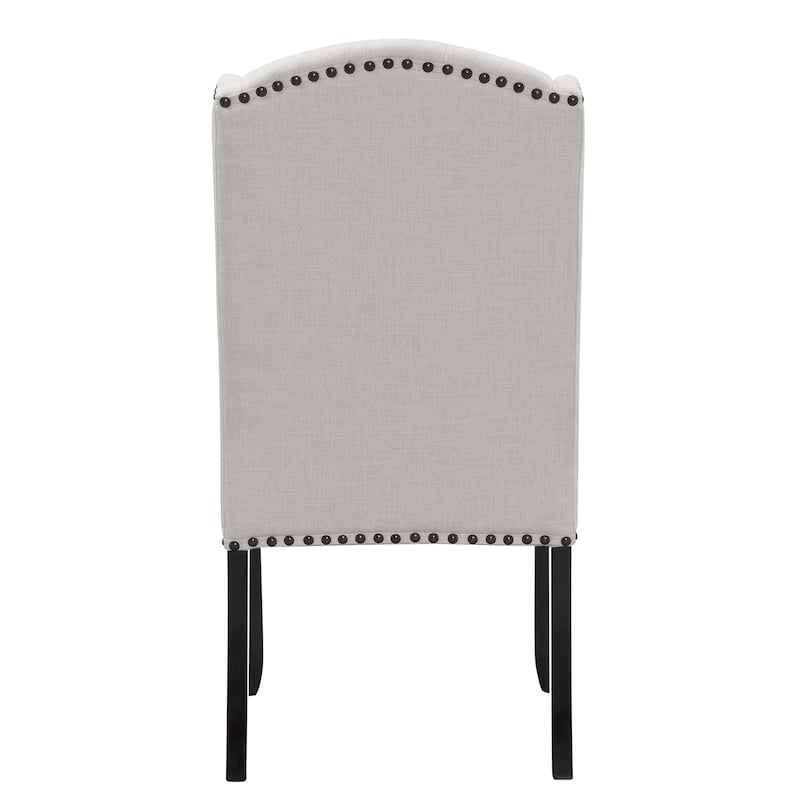 Set of 2 Alen Beige Fabric Dining Chair Wing Chair with Tufted Buttons
