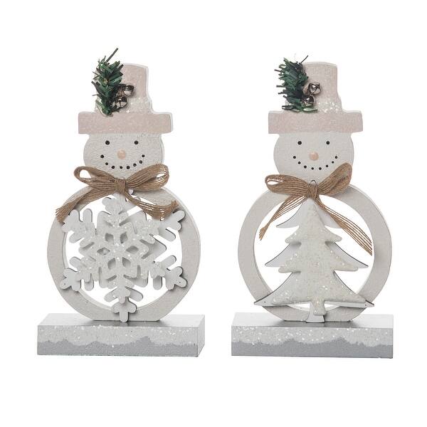 slide 2 of 3, Transpac MDF Winter Metallic Decor Set of 2 Christmas Home Decorations