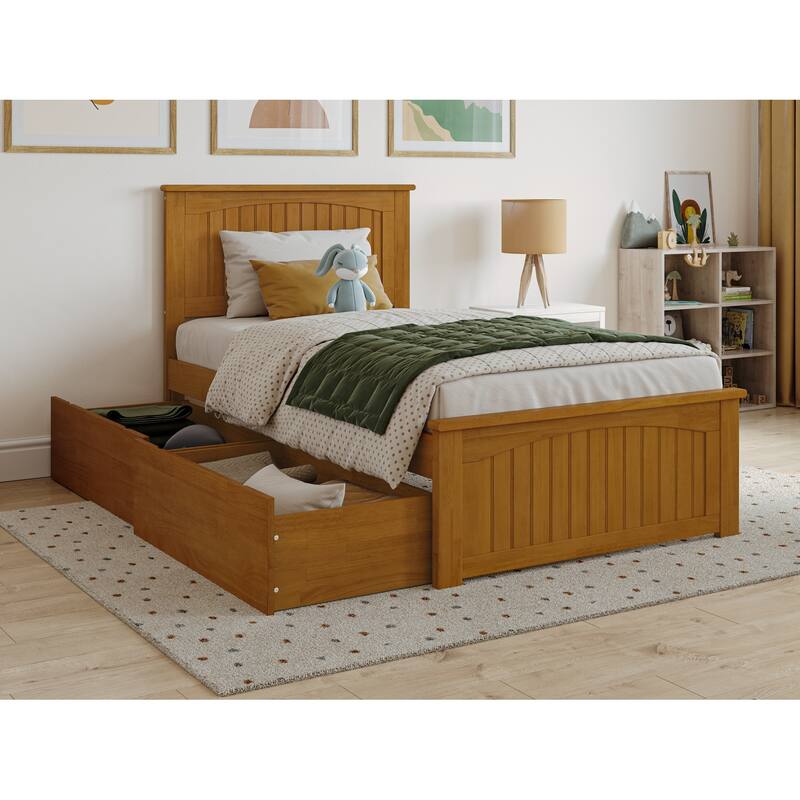 AFI Nantucket Platform Bed with Matching Footboard & Storage Drawers - Light Toffee - Twin