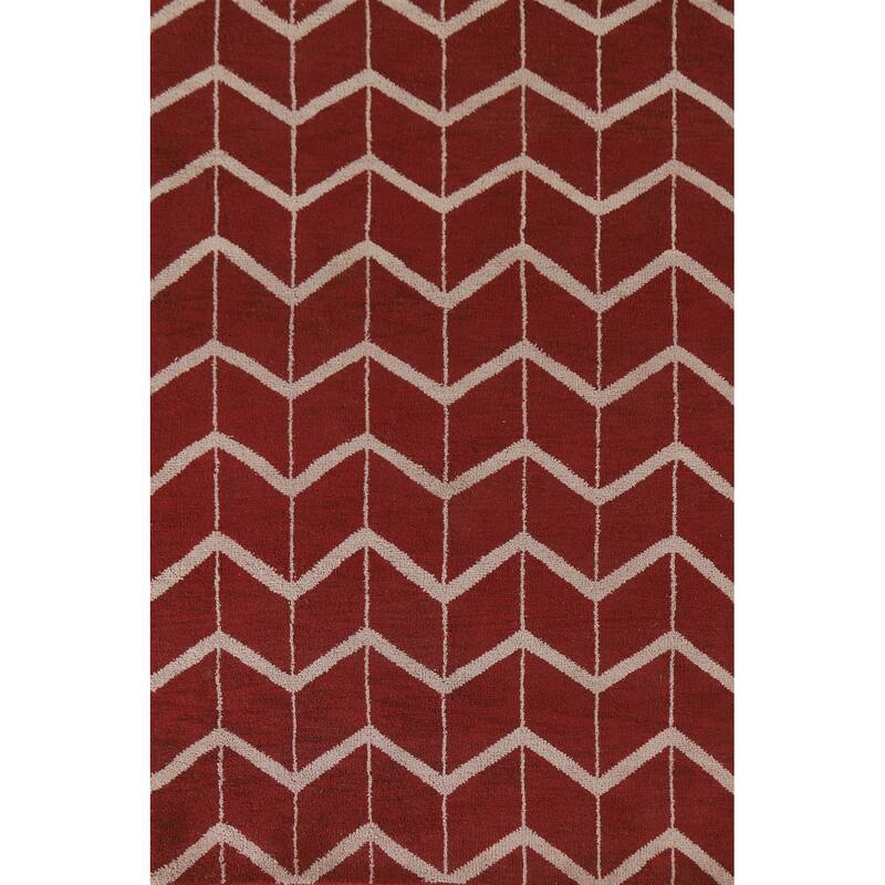 Hand Knotted Oriental 100% Wool Carpet Modern Chevron Red Gabbeh Area Rug - 7' 11'' X 5' 3''