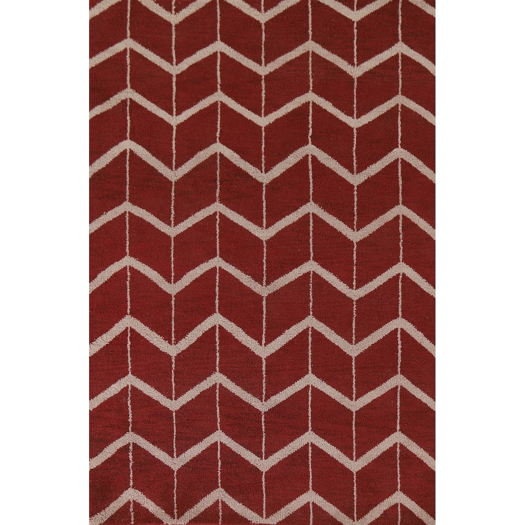 Hand Knotted Oriental 100% Wool Carpet Modern Chevron Red Gabbeh Area Rug - 7' 11'' X 5' 3''