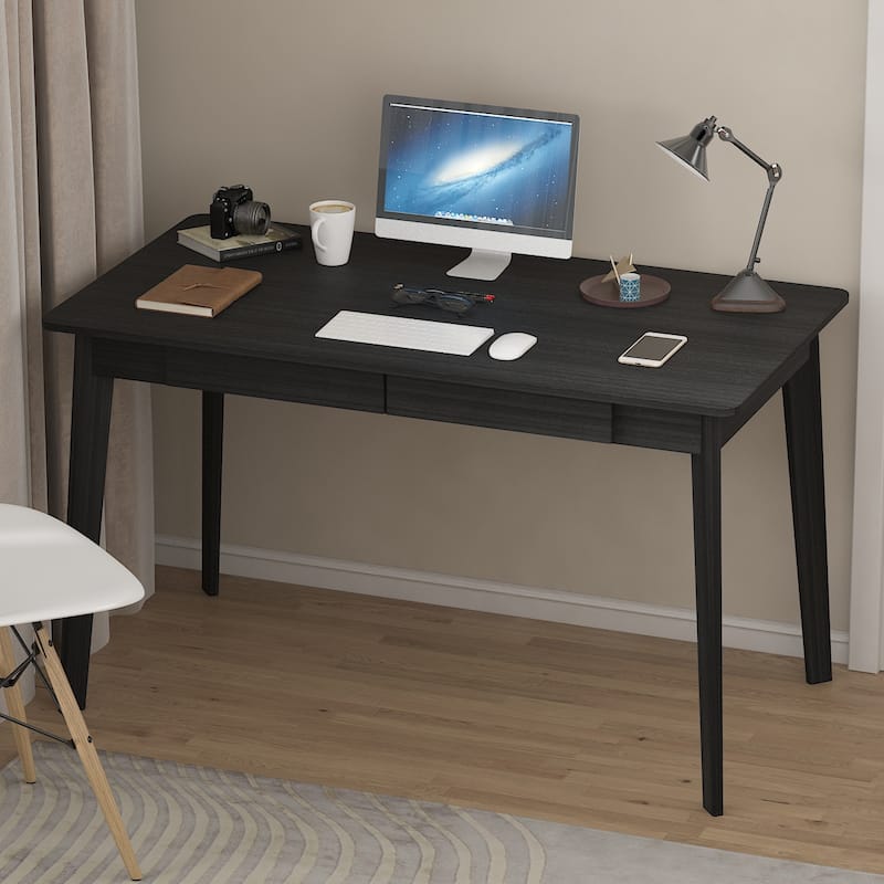 Modern Computer Desk Wood Work Tables With 2 Drawers - Black