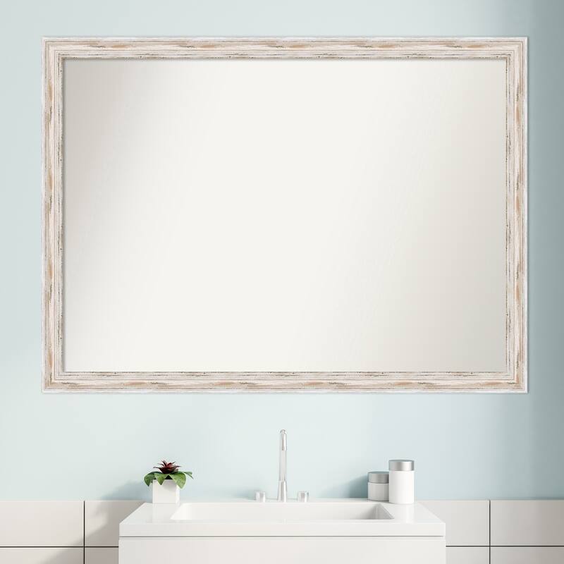 Non-Beveled Wood Bathroom Wall Mirror - Alexandria White Wash Narrow Frame - Alexandria White Wash Narrow