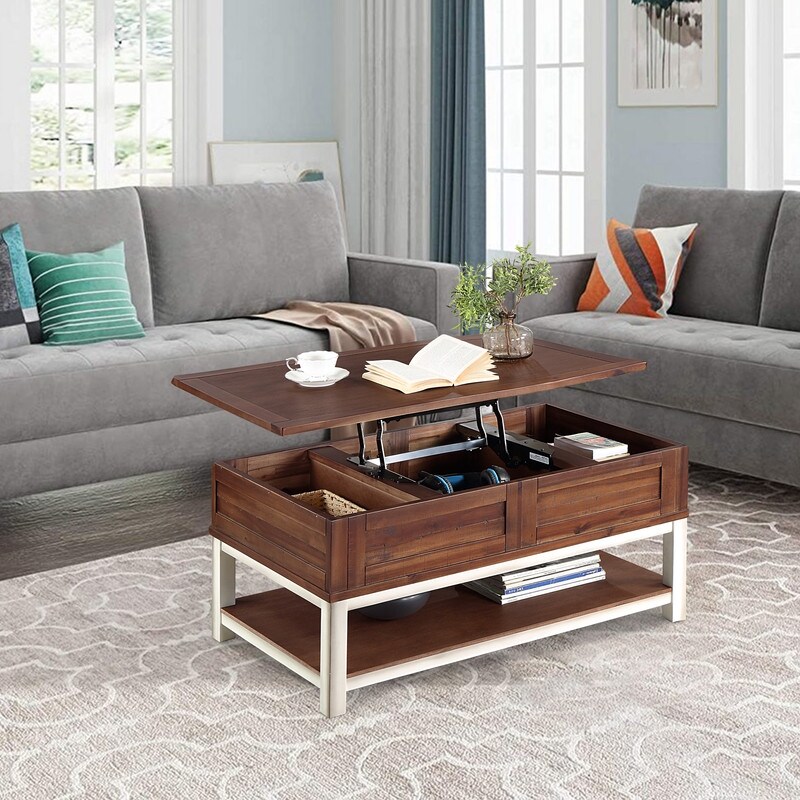 Rectangle Modern Pine Solid Wood in Matte Brown for Living Room Farmhouse LALUZ Lift Top Coffee Table with Storage Rectangle Modern Pine Solid Wood in Matte Brown for Living Room Farmhouse LALUZ Lift Top Coffee Table with Storage