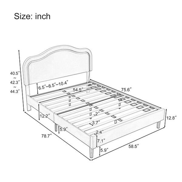 Beige Upholstered Platform Bed with Curve LED Headboard, Full Size