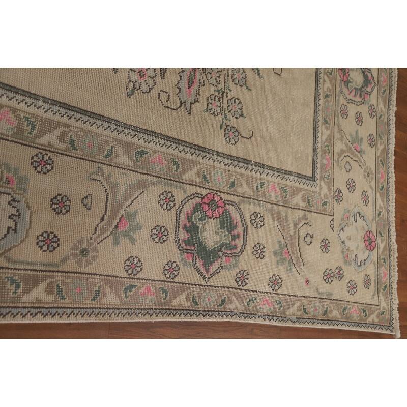 Distressed Geometric Tabriz Persian Rug Hand-knotted Wool Carpet - 9'8" x 12'11"