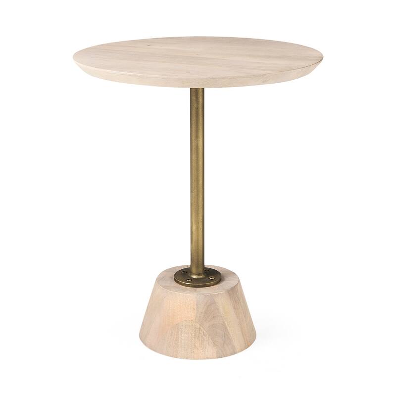 Maxwell Dark Brown Wood w/Black Metal Pedestal Round Side Table - Pedestal Table (20" L x 20" W x 24" H) - Light Brown