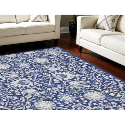 Power Loomed Distressed Floral Traditional Non Skid Stain Resistant Area Rug - 120' X '84' X '0.39
