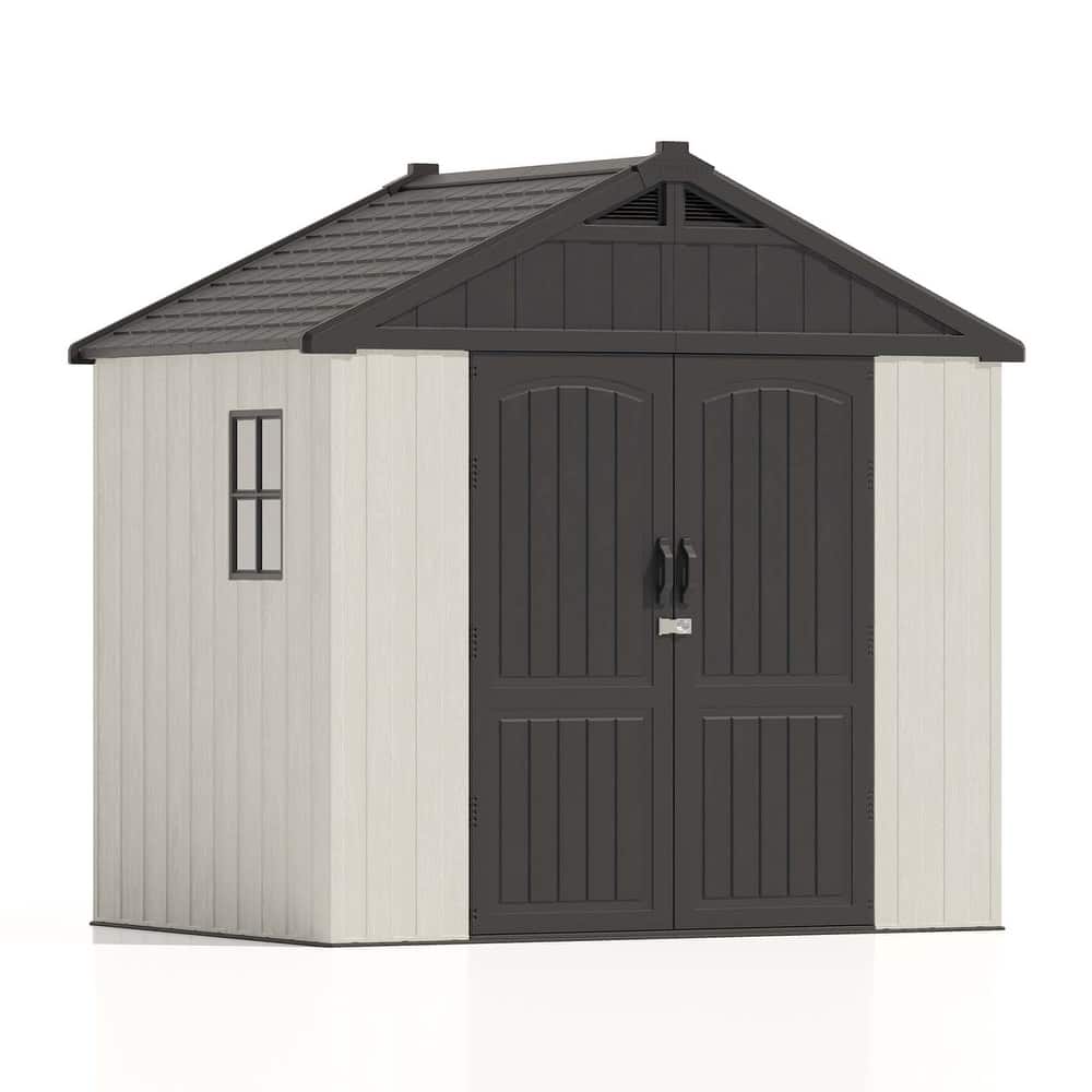 Patiowell 8' x 6' / 8' x 8' / 8' x 10 '/ 8' x 12' Plastic Outdoor Shed With Floor for Patio Furniture, Tools (Kick-It Shed)