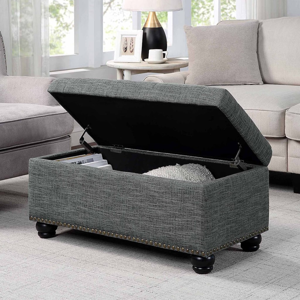 Upholstered Storage Ottoman with Hidden Storage Space for Seating, Footrest or Decorative Home Accent