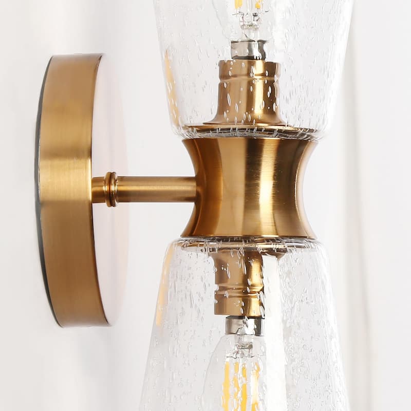 Mid-century Modern Glam 2-Light Gold Cone Seeded Glass Bathroom Vanity Lights Cylinder Wall Sconce