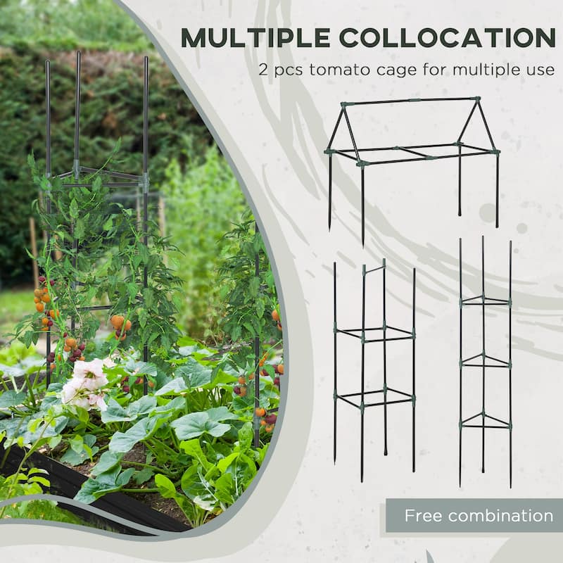 Outsunny Raised Garden Bed, Galvanized Elevated Planter Box with 2 Customizable Trellis Tomato Cages, Reinforced Rods