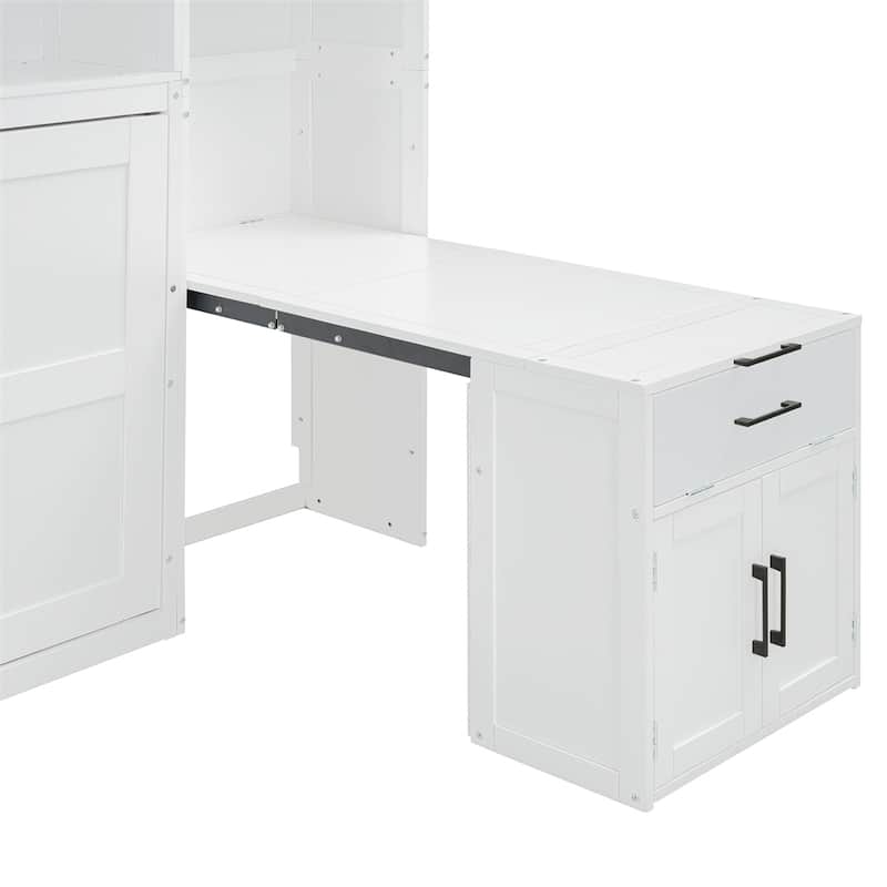 Twin Size Murphy Bed Wall Bed with Closet,Drawers & Desk