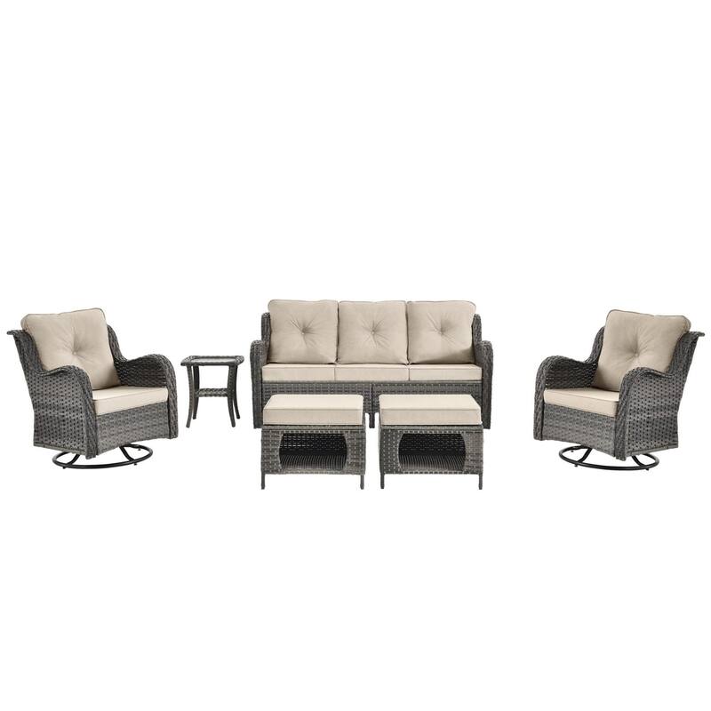 6 Piece Wicker Outdoor Patio Furniture Set Swivel Chairs Sofa Ottoman
