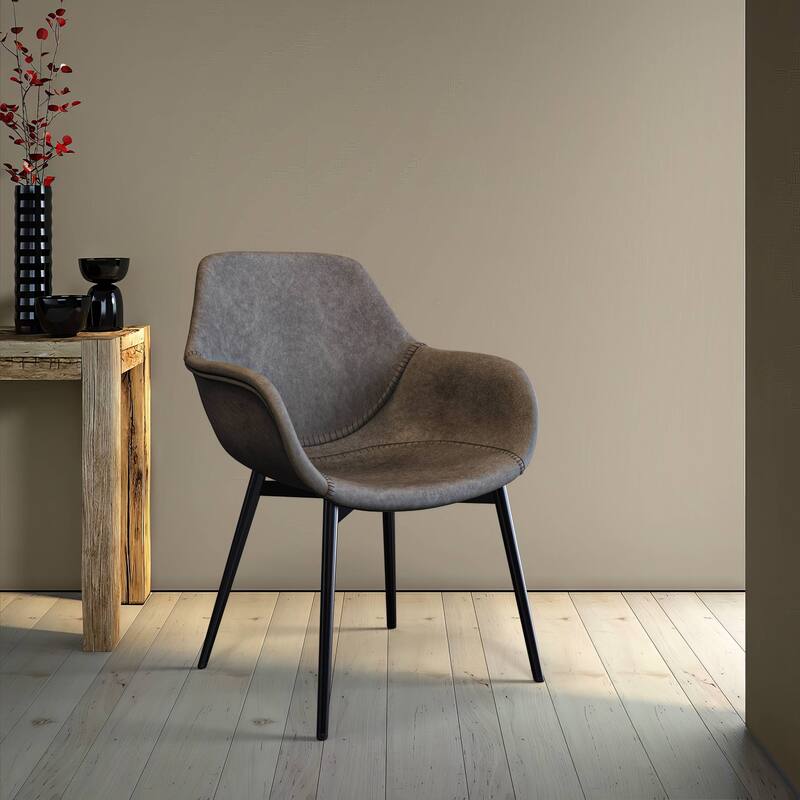 Markley Leather Dining Chair with Iron Legs Set of 4 Modern Accent Armchair