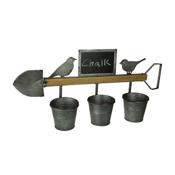 Farmhouse Birds and Shovel Wall Mount Triple Planter with Chalkboard - 12.5 X 27.5 X 6.25 inches