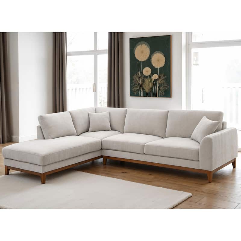 Furniture of America Lurek Mid Century Modern Chenille Sectional Sofa with Chaise. - Taupe - Left Facing