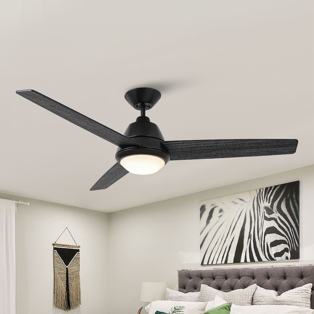 52-inch Modern Black Wooden Ceiling Fan with LED Light and Remote