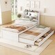 preview thumbnail 2 of 8, Twin Size LED Platform Bed with Trundle, Wooden Bed with Storage Headboard, Kid's Bed with Drawers, LED and USB Outlets, White