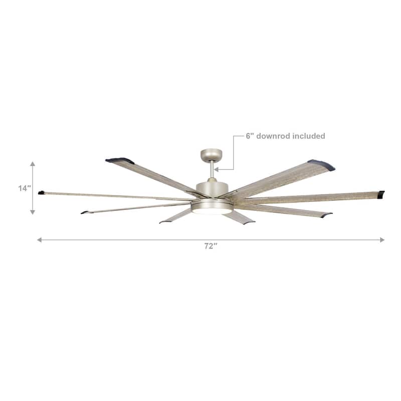 72" Integrated LED Nickel Ceiling Fan with Remote Control and Light - 72" W x 72"D x 14" H