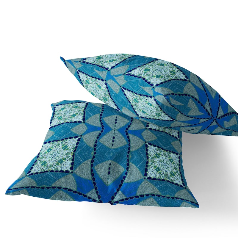 HomeRoots Set of Two 16" X 16" Blue and Green Blown Seam Eclectic Indoor Outdoor Throw Pillow - 16.00' X '16.00' X '5.00