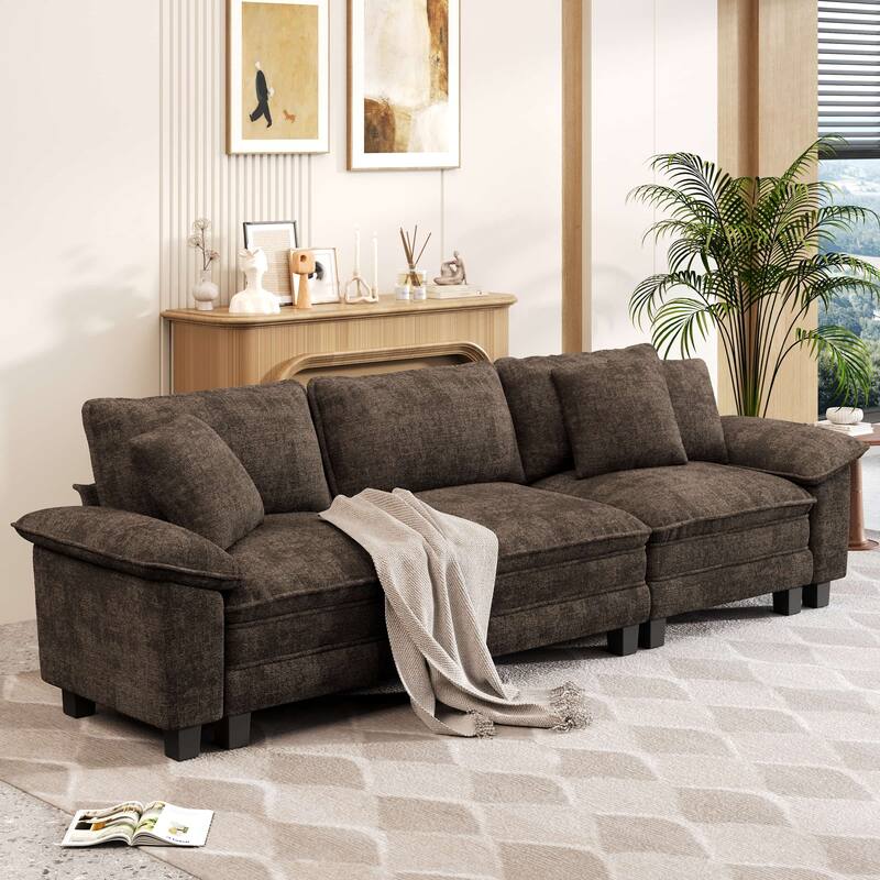 MAISON ARTS Cloud Modular Deep Seat Sofa, Chenille or Corduroy Sectional Couch with Removable Arms, 1–4 Seater - Brown Chenille(3 Pieces) - Symmetrical